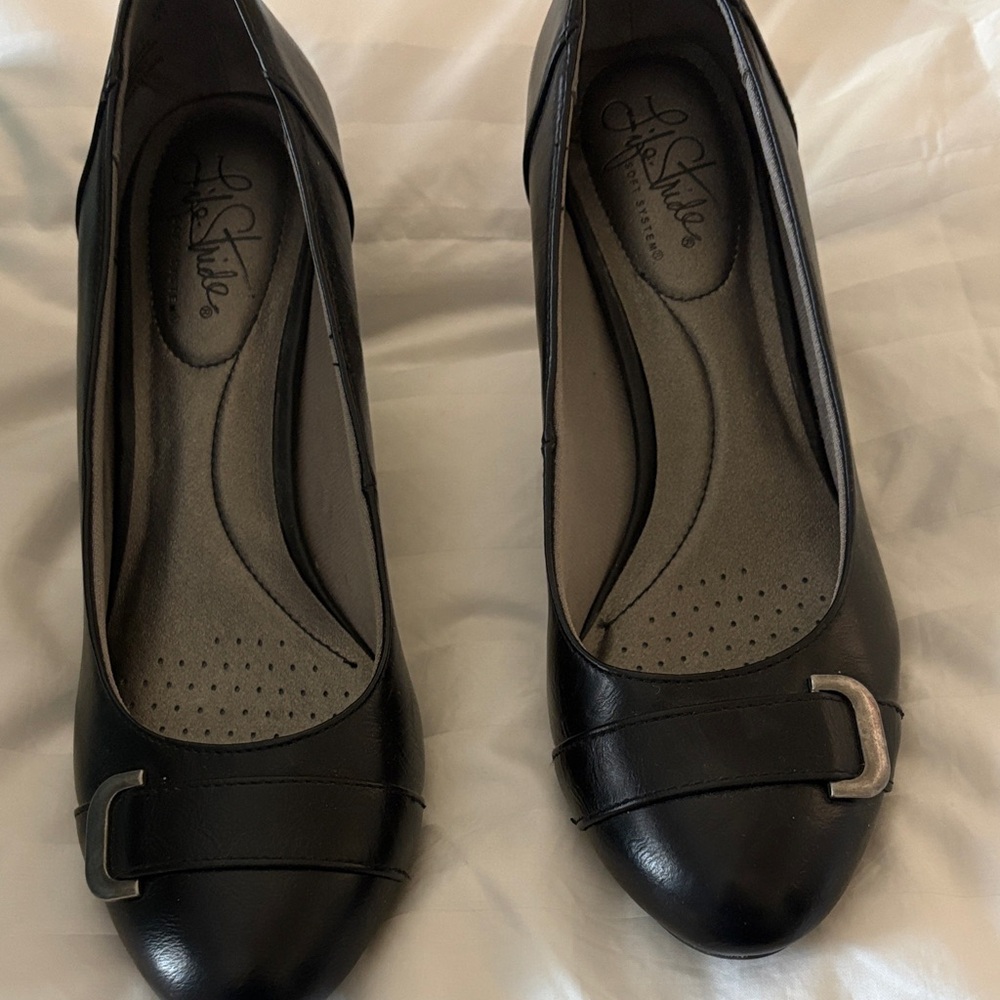Life Stride Black Heels with Buckle Detail